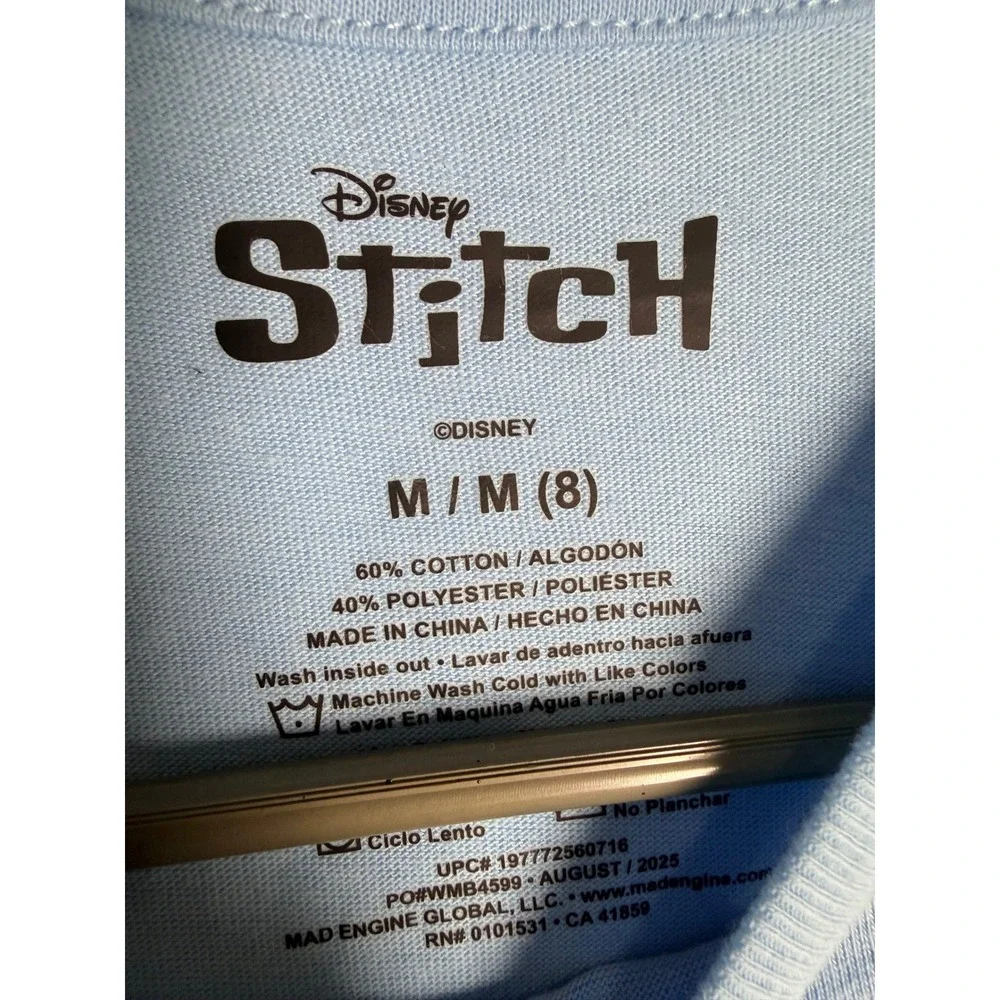 Disney Stitch How About No Light Blue Graphic T-Shirt Kids Size M 8 NWT